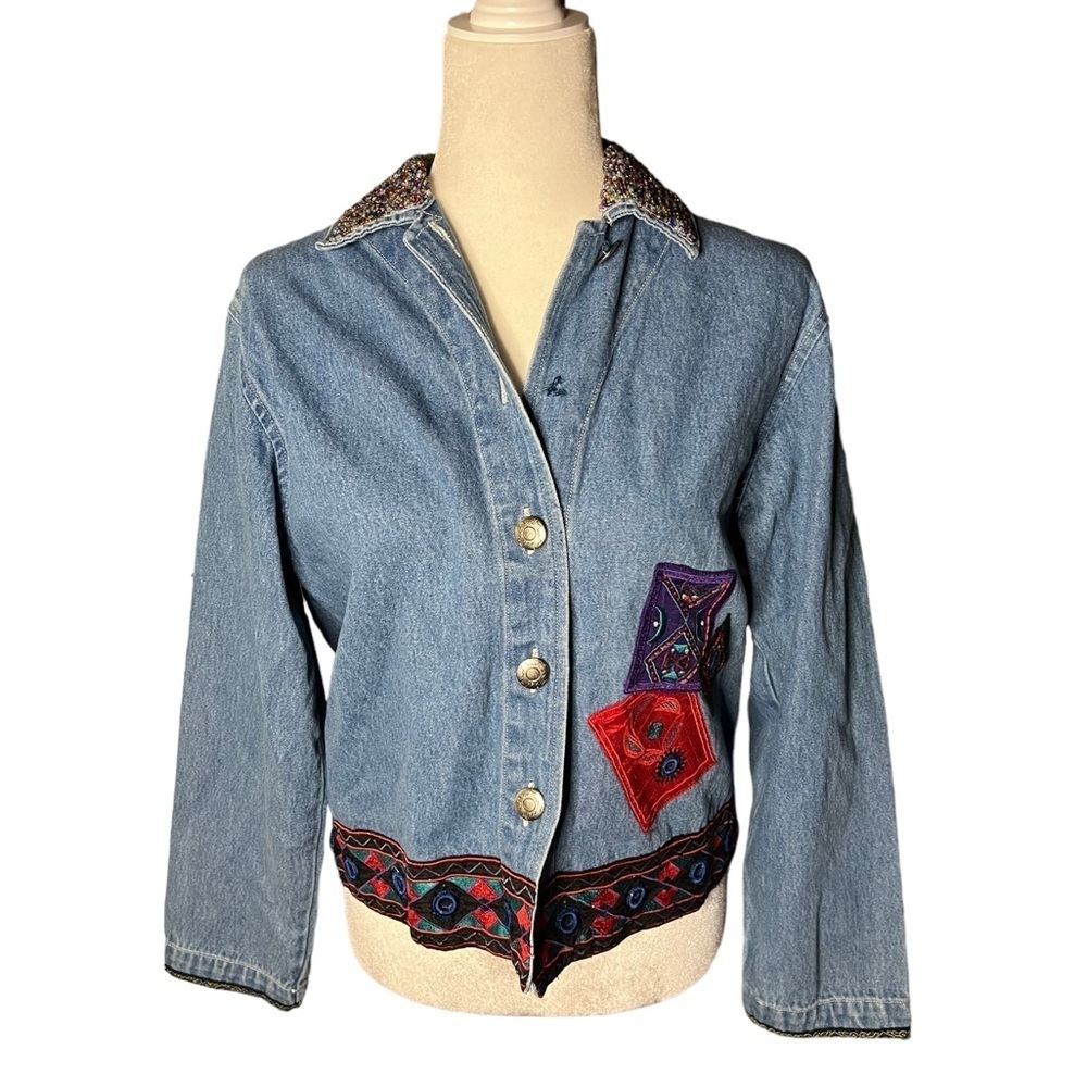 Chicos Design Y2K Beaded Artsy Denim Jacket 0